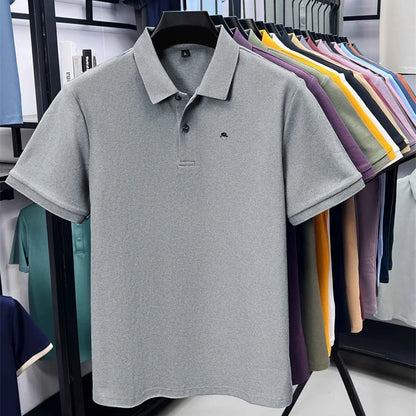 Men's Cotton100% High End Brand Lapel Polo Shirt Summer New Solid Color Print Short Sleeve T-Shirt Casual Breathe Men's Clothing