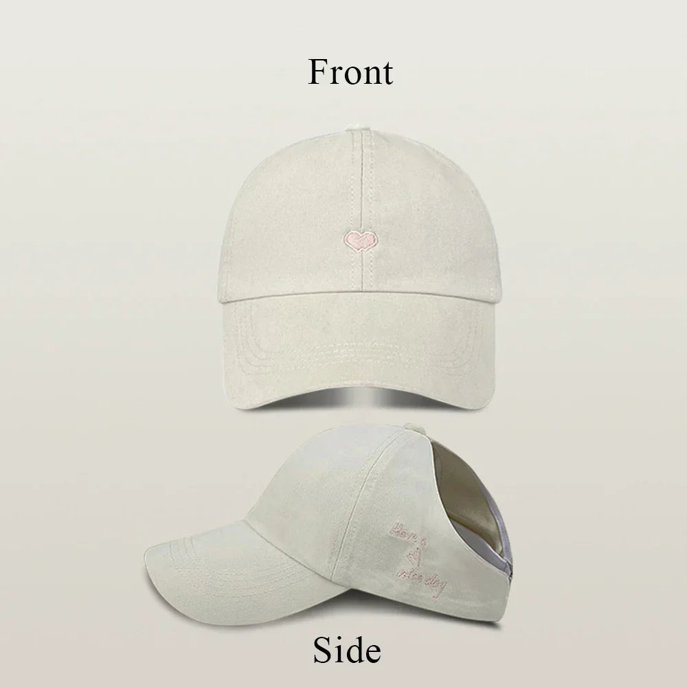 Kids Baseball Caps for Boys Girls Sun Hat Love Heart Hollow High Ponytail Caps Children Adjustable Baseball Caps for 4-12 Years