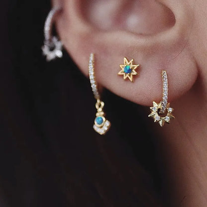 925 Sterling Silver Earring Zircon Sun Flower Ear Ring Geometric Style Water Drop Ear Bone Cute Temperament Woman Girl Ear Jewel