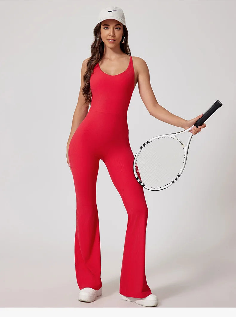 Seamless Yoga Jumpsuit Sets Beautiful Back Tight Hip Lift Trousers Micro Flared Trousers Outdoors Sports Fitness tracksuit Woman