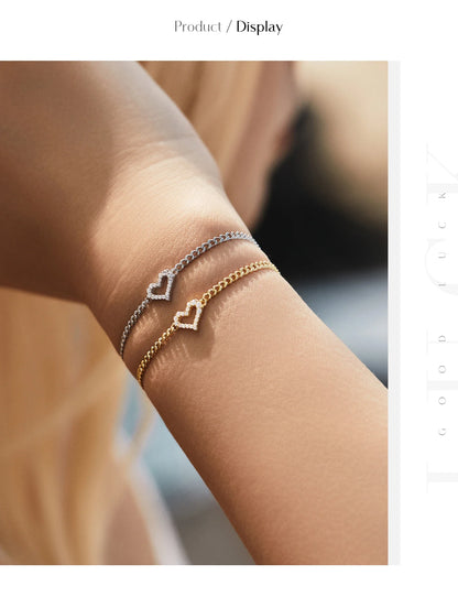 D Color Pave Setting Moissanite Bracelets 925 Sterling Silver Romantic Heart Gourmette Bracelet For Women Jewelry Gifts
