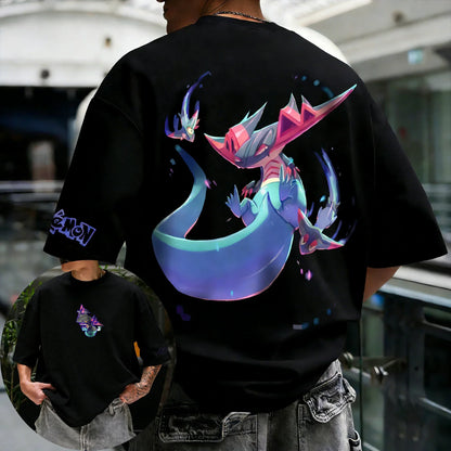 Men Cotton T-Shirt Streetwear Colorful Pikachu & Ash & Friends Print Oversized Casual Daily Wear Anime Fans Gift
