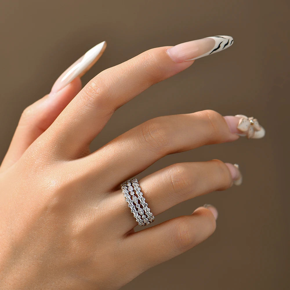 925 Sterling Silver Multi Layer Geometric Rings DVVS1 Moissanite Ring Marquise Shape forWomen Luxury Engagement jewelry