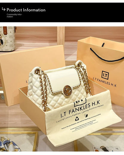 Brand genuine leather chain bag for women in 2025, new designer with a sense of luxury, large capacity underarm shoulder bag