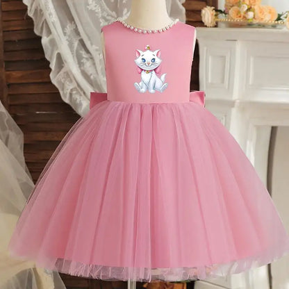 Princess Girl Bow Dress Kids Tulle Wedding Guest Party Birthday Pearls Elegant Bridesmaid Pageant Prom Ball Gown Gift