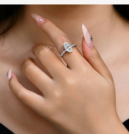 3.0CT Marquise Cut Moissanite Engagement Rings For Women 14*7mm Lab Diamond S925 Sterling Silver Wedding Party Jewelry