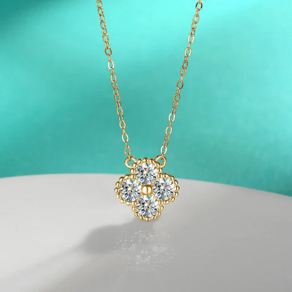 18k Gold Plated 925 Silver 3mm Moissanite Necklace Earrings Bracelet Sets 3 In 1 Clover Flower Charm Jewelry Set for Women Gift