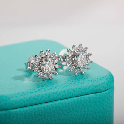1 Carat Total D Color Moissanite Diamond Sunflower Earrings For Women 925 Sterling Silver Stud Earrings Wholesale