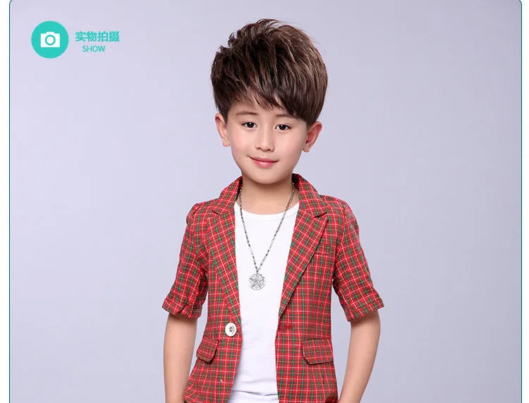 2022 Children Summer Formal Suit Boys Blazer+Shorts 2Pcs Photograph Set Kids Plaid Wedding Performance Dress Ceremony Costume