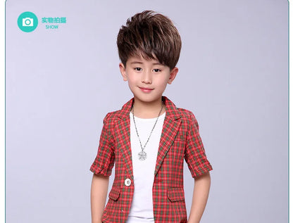 2022 Children Summer Formal Suit Boys Blazer+Shorts 2Pcs Photograph Set Kids Plaid Wedding Performance Dress Ceremony Costume