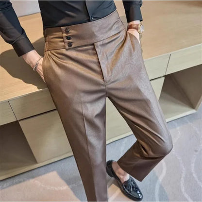 Men Boutique Bright Jacquard Suits Pants Male Formal Wear Trousers Quality Men Business Casual Pants High Waisted Suit Trousers