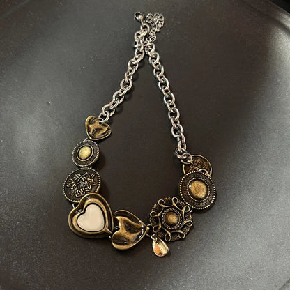 Vintage Leather Brown Stone Pendant Necklace Stacking Choker Temperament Clavicle Chain for Women Girl Autumn Winter Necklace