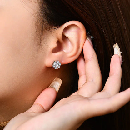 Round Cut 2.5mm 3.0mm Moissanite Diamond Earring Flower shape D VVS1 Color 925 Silver Pure 10k 14k Au750 Gold for Women