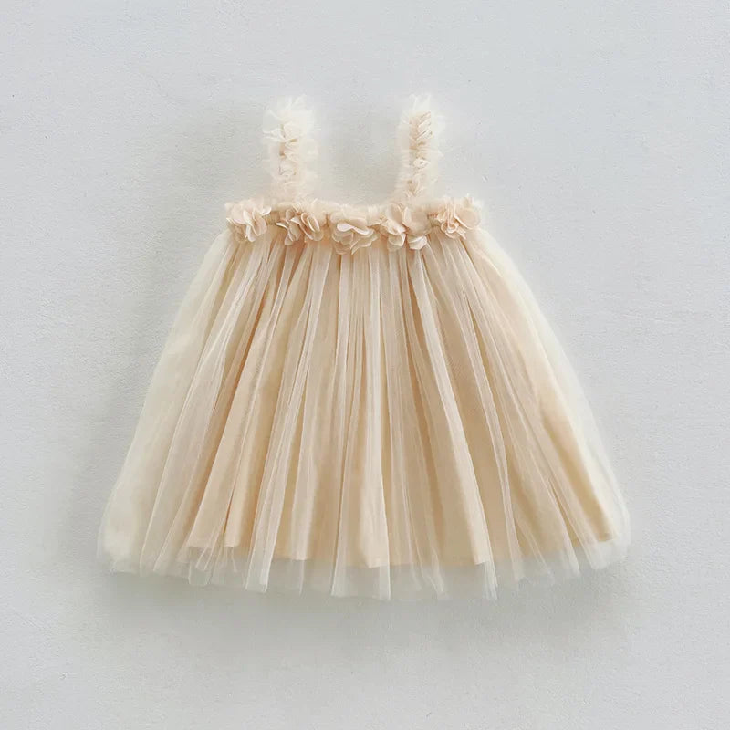 1-6 Y Girls Dresses  3D Flower A Line Dress for Girls Sleeveless Camisole Mesh Dress