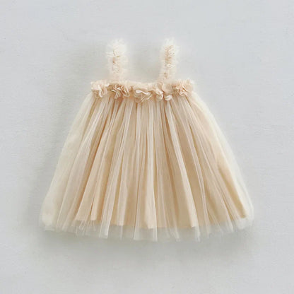 1-6 Y Girls Dresses  3D Flower A Line Dress for Girls Sleeveless Camisole Mesh Dress