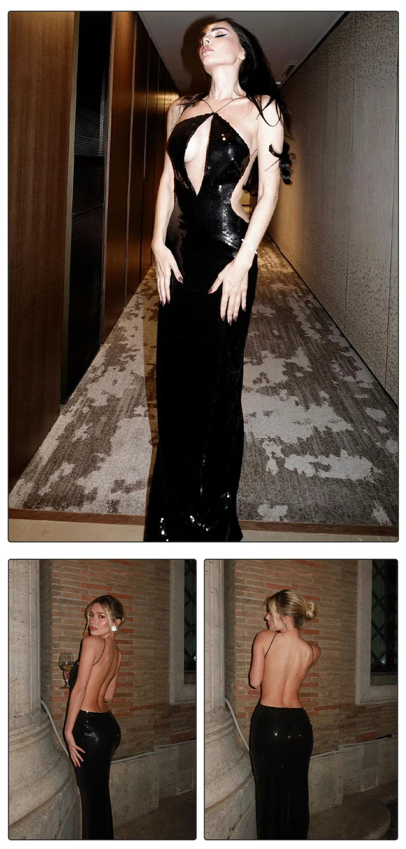 Women'S Gold Sequins Luxury Party Gown Sexy Backless  Long Dress For Wedding Banquet Party Female Clothing