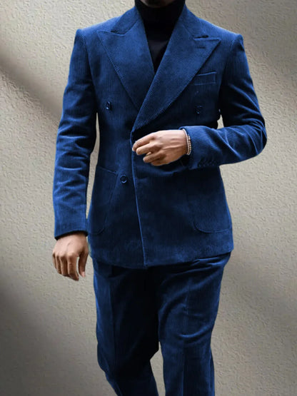Conjunto de Terno Retrô de Veludo Cotelê de 2 Peças (Blazer + Calça) Conjunto Luxuoso Quente de Alta Qualidade Casamento Festa Baile Jantar Trabalho