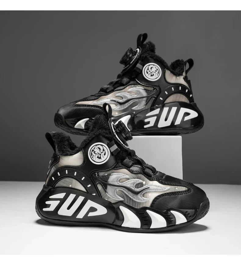 New autumn/winter 2025 children's basketball shoes with waterproof leather surface and training sports shoes for boys and girls