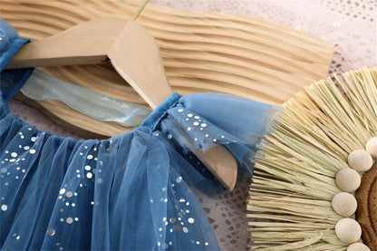 2026 Summer 1-5Y Korean Style Girls Suspender Dress Kids Flutter Sleeve Mesh Breathable Daily Party Dress Children Clothes