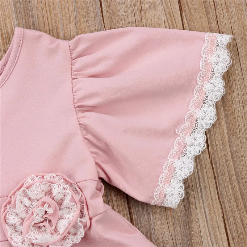 2026 New Casual Vacation Girls Summer Dress Ruffle Lace Baby Girl Princess Dress Children Flower Embroidery Outfits 0-6 Years
