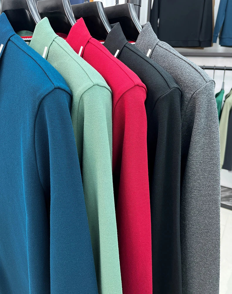 100% pure cotton long sleeved men's polo shirt autumn luxury brand custom embroidery design fashionable golf top casual T-shirt