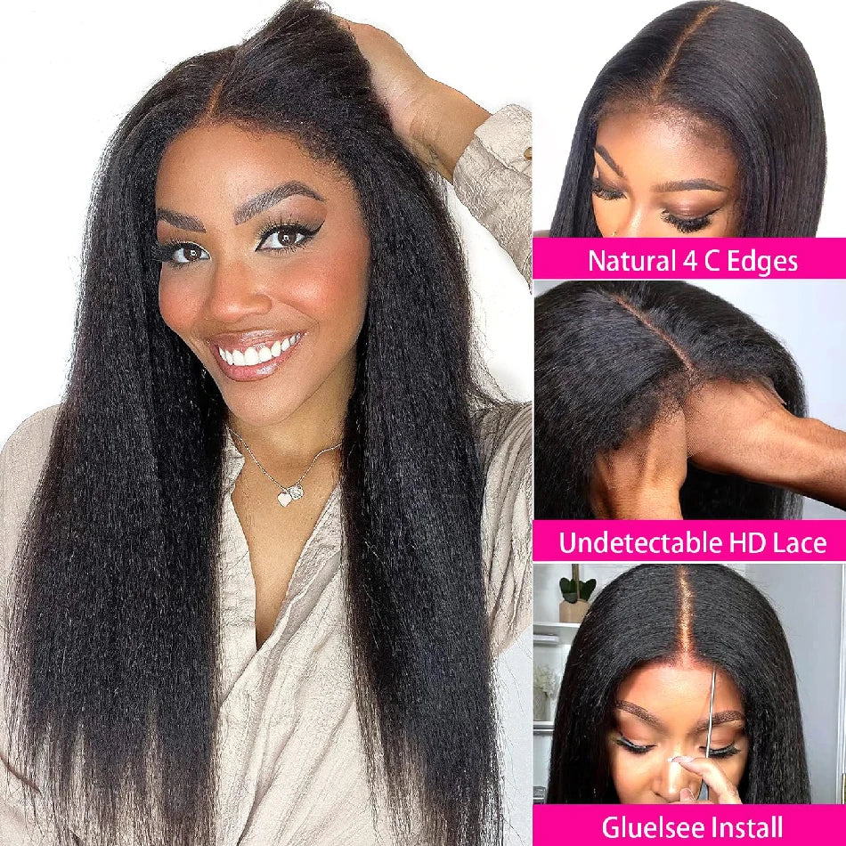 Straight Human Hair Wigs 13x4 5x5 HD Lace Front Human Hair Wigs Yaki Straight Frontal Lace Wig for Black Women Ready to Go