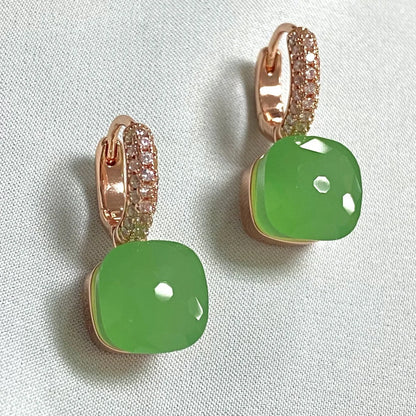 Classic Candy Color Earrings Inlay Transparent Zircon 27Colors Crystal Earrings Rose Gold Plated Fashion Jewelry For Women