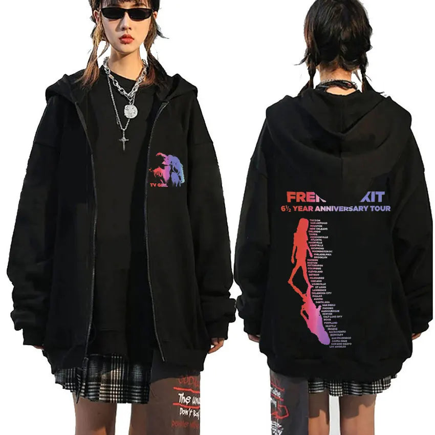 TV Girl Who Really Cares Graphic Print Zipper Hoodie Men Women Fashion Casual Oversized Zip Up Jacket Male Fleece Sweatshirts