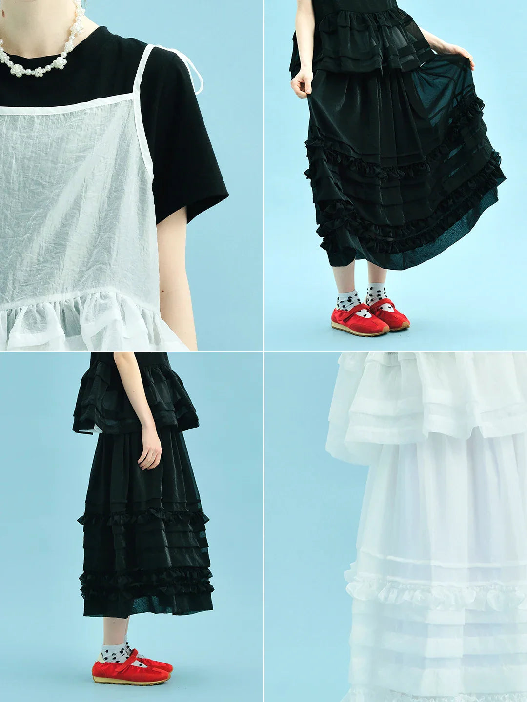 2025 New Black Tiered Skirt Cascading Ruffles Summer Urban Chic Women's Daily skirt 255055