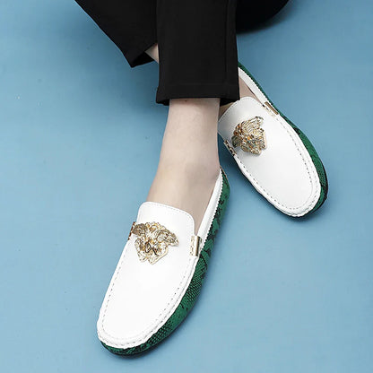 New Handmade Beanie Shoes Men's Genuine Leather Summer 2025 New British Trbottomyy Sole Patent Leather Casual Slip-On Driving Shoes