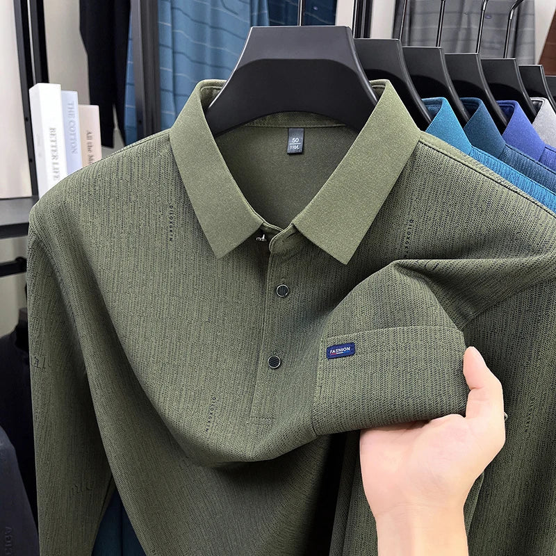 Hot Sales Original Design Men's Polo Lapel Long Sleeve T-Shirt Autumn New Soft Anti Pilling Pocket Business Leisure Menswear Top
