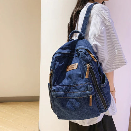 Fashion Backpacks for School Trend Student Jeans Bag Multi Pockets Large Capacity Rucksack Mochila De Escola Feminina 2023