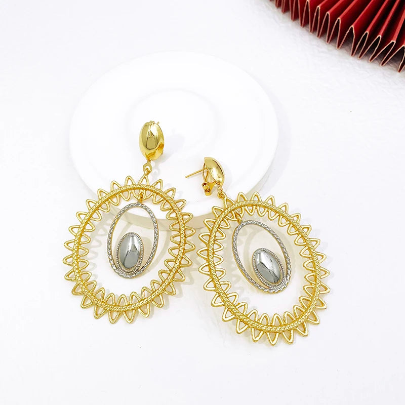 Gold Color Earrings For Women Fashion Jewelry 18k Gold Plated Big Drop Earrings Wedding Party Accessories Gift Trending