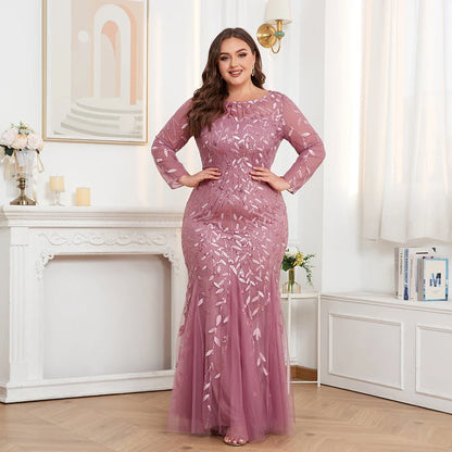 2024 Plus Size Evening Dresses Mermaid O Neck Full Sleeve Lace Appliques  vestidos elegantes  party dress  long