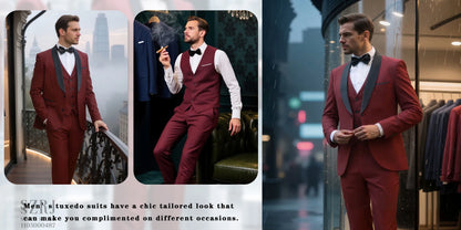 4pcs Men's Tuxedo Set:Classic Lapel Blazer,Vest,Pants&Tie High-Quality,Adjustable Waist.For Parties,Weddings, Proms. Comfy Fit.