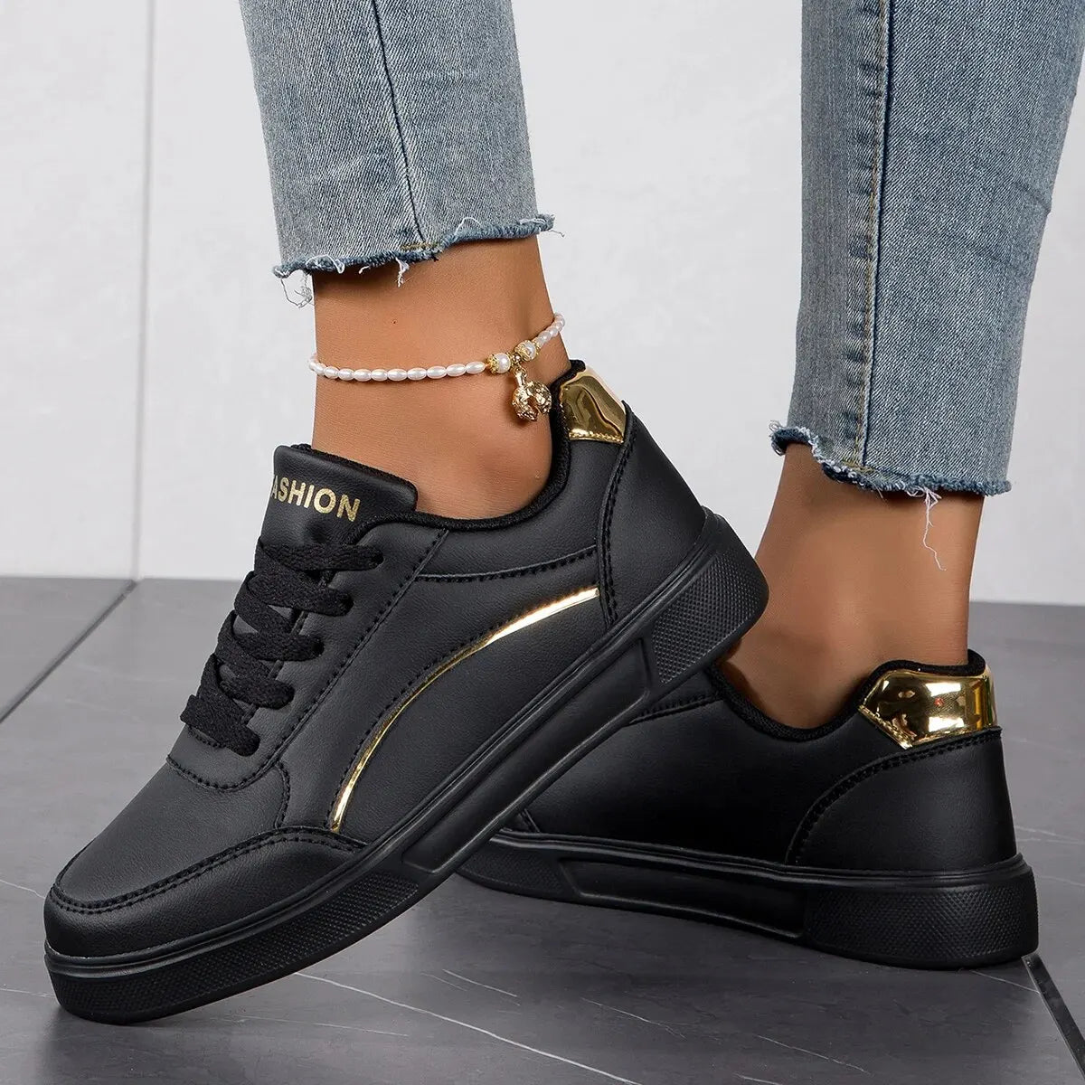 Baasploa Tênis Casual Feminino de Couro com Plataforma para Mulheres Clássicos Confortáveis Sapatos de Skate Antiderrapantes