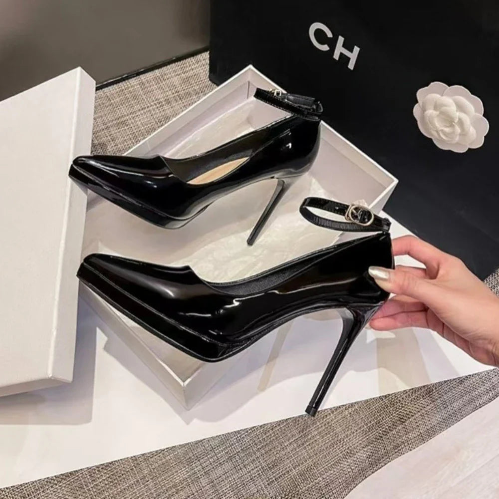 11cm Super High Stiletto Heels Pumps Women Shoes Spring/autumn Ankle Strap Pointed Toe Big Size Elegant Office Shoes