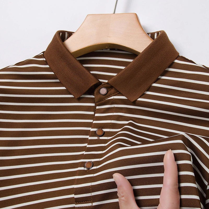 2024 Men's New Striped Cotton Business Casual Short Sleeved POLO Shirt Fashion Short Sleeved Comfortable and Breathable Top