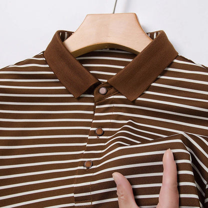 2024 Men's New Striped Cotton Business Casual Short Sleeved POLO Shirt Fashion Short Sleeved Comfortable and Breathable Top