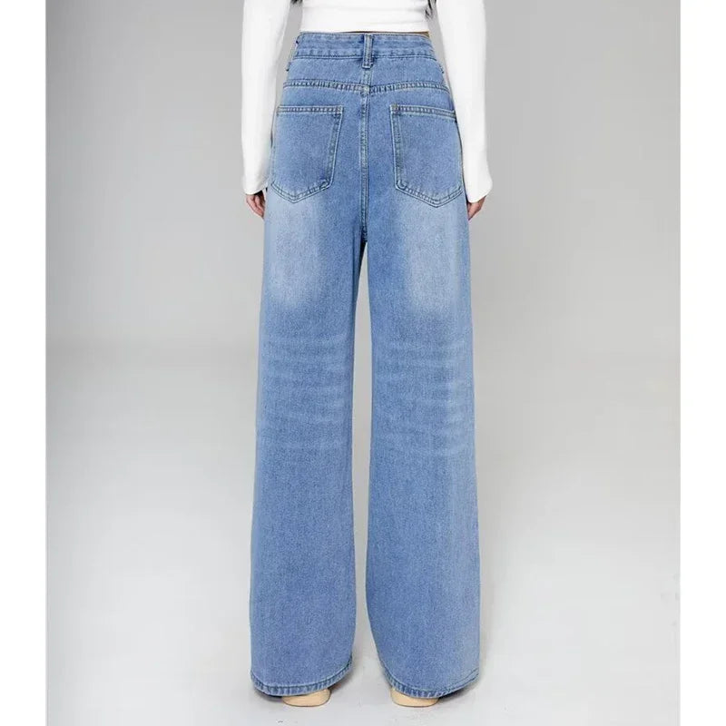 Summer Men Baggy Jeans Unisex Vintage American Style Straight Wide Leg Denim Pants Fashion Brand Hot Sale Casual Trousers