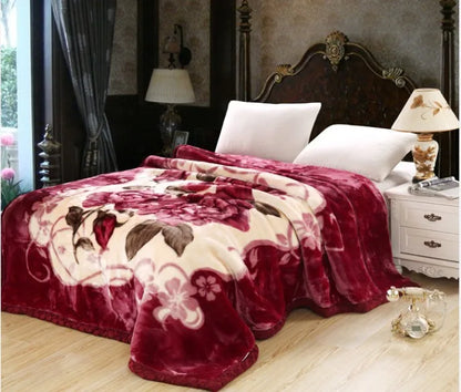 Korean Style Winter Raschel Mink Blankets Soft Warm Fluffy Double Layer Thick Weighted Blanket Winter Bedspread Plaid Blanket