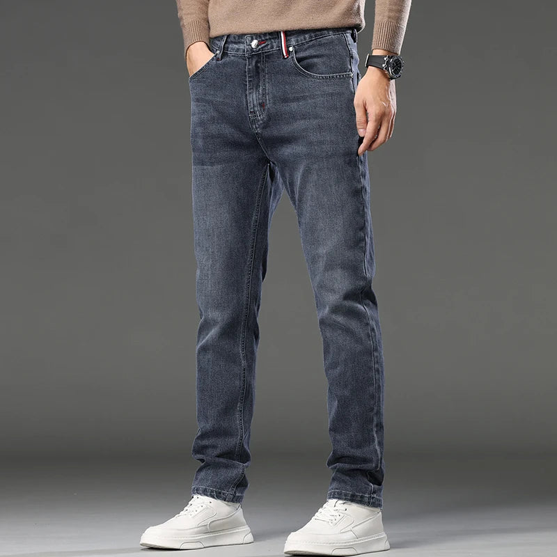 Men's Slim Fit Straight Leg Jeans European Style Versatile Business Casual Stretchy Long Pants