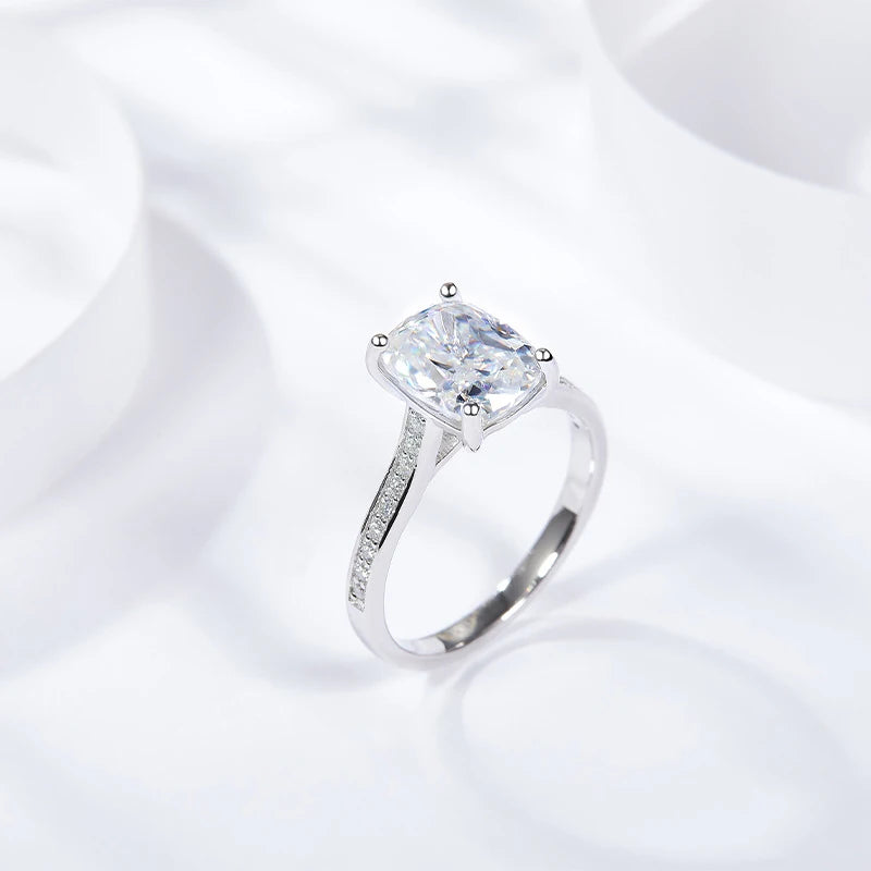 3ct Cushion Cut Full Moissanite Wedding Band Ring 925 Sterling Silver with Gold Plated Eternity Band Engagement Rings