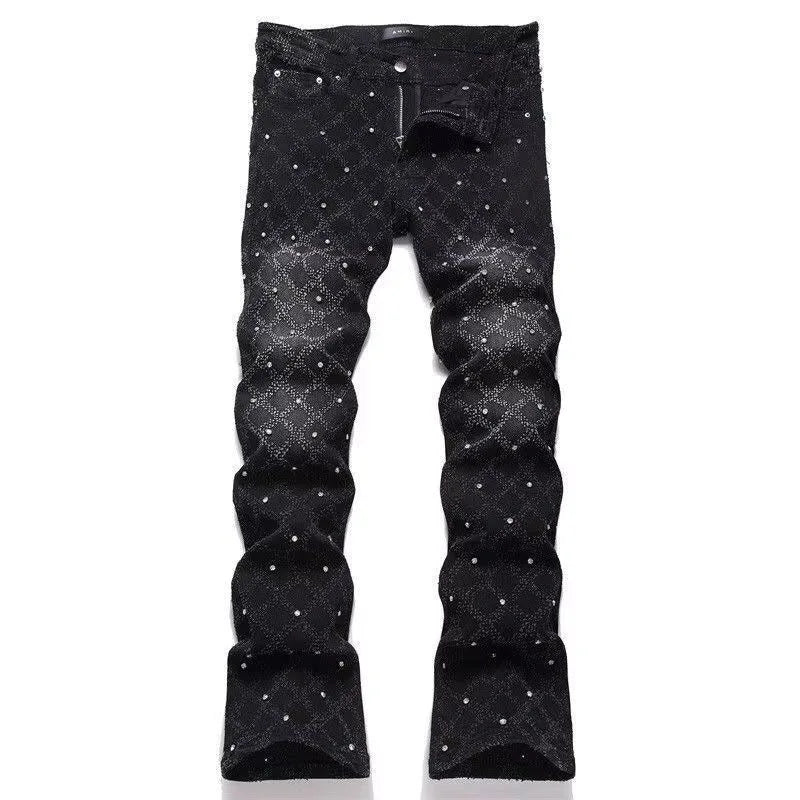Autumn and Spring New Fashion Trend Retro High Street Printed Elastic Denim Pants Men's Casual Sports High Quality Jeans