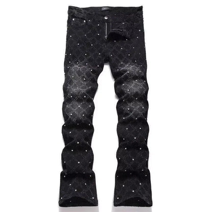 Autumn and Spring New Fashion Trend Retro High Street Printed Elastic Denim Pants Men's Casual Sports High Quality Jeans