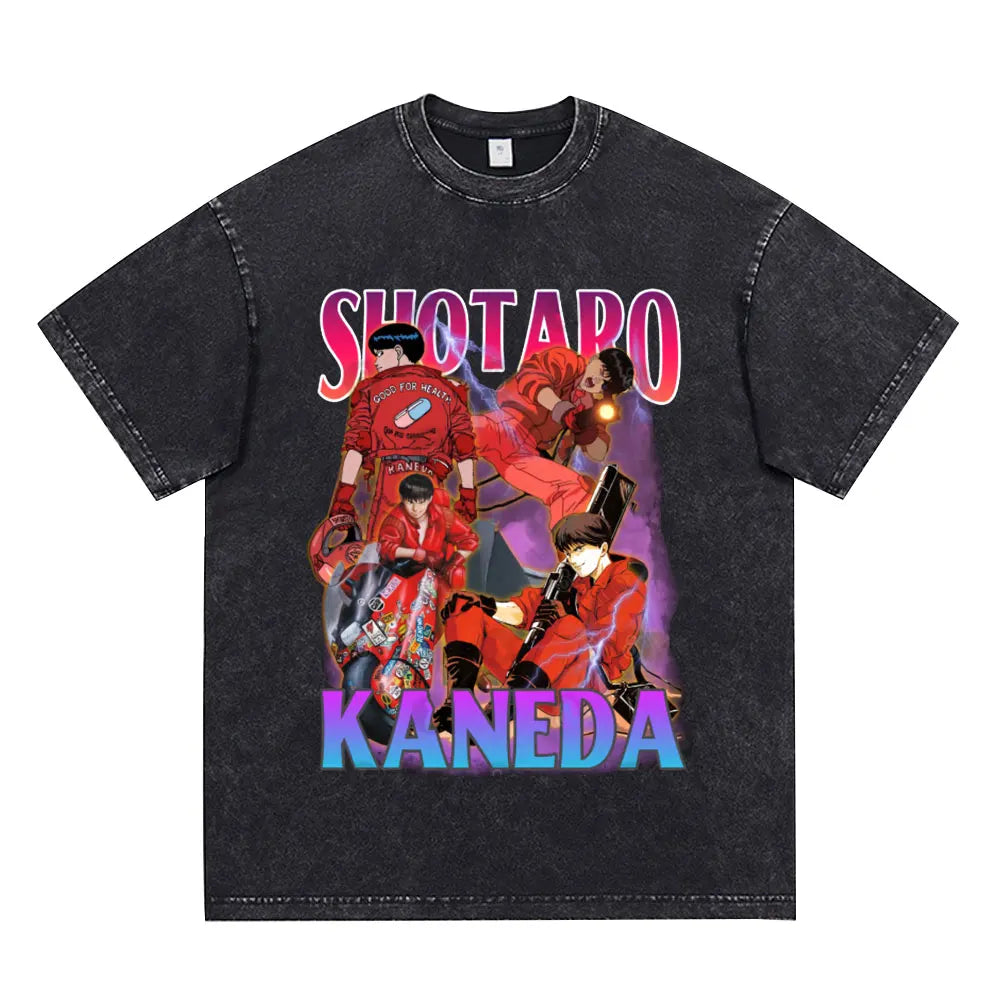 Japanese Anime Akira Washed Vintage T Shirt Science Fiction Cartoon Movie Shotaro Kaneda T-shirt Men Women Cotton Casual T-shirt