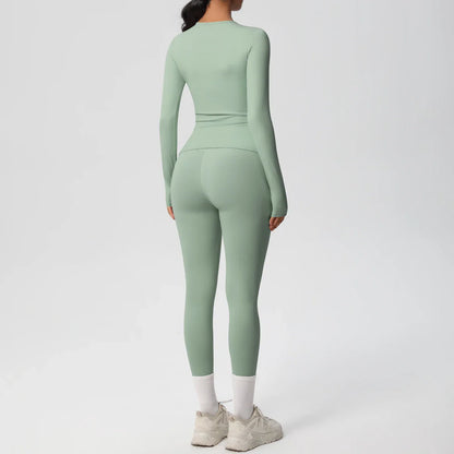 2 PCS Sportswear Yoga Set Gym Clothes Yoga Suits For Women Fitness Set Tracksuits Sports Long Sleeve Crop Top Gym Leggings