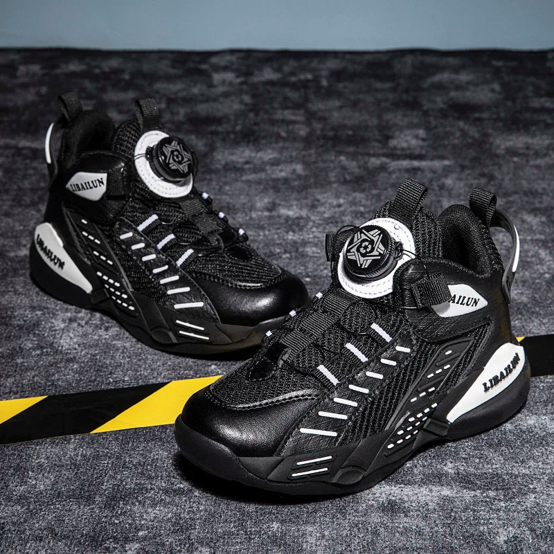New Children Basketball Shoes Swivel Button Boys Fashion Sneakers Girls School Sport Shoes Kids Casual Trainers Outdoor Shoes