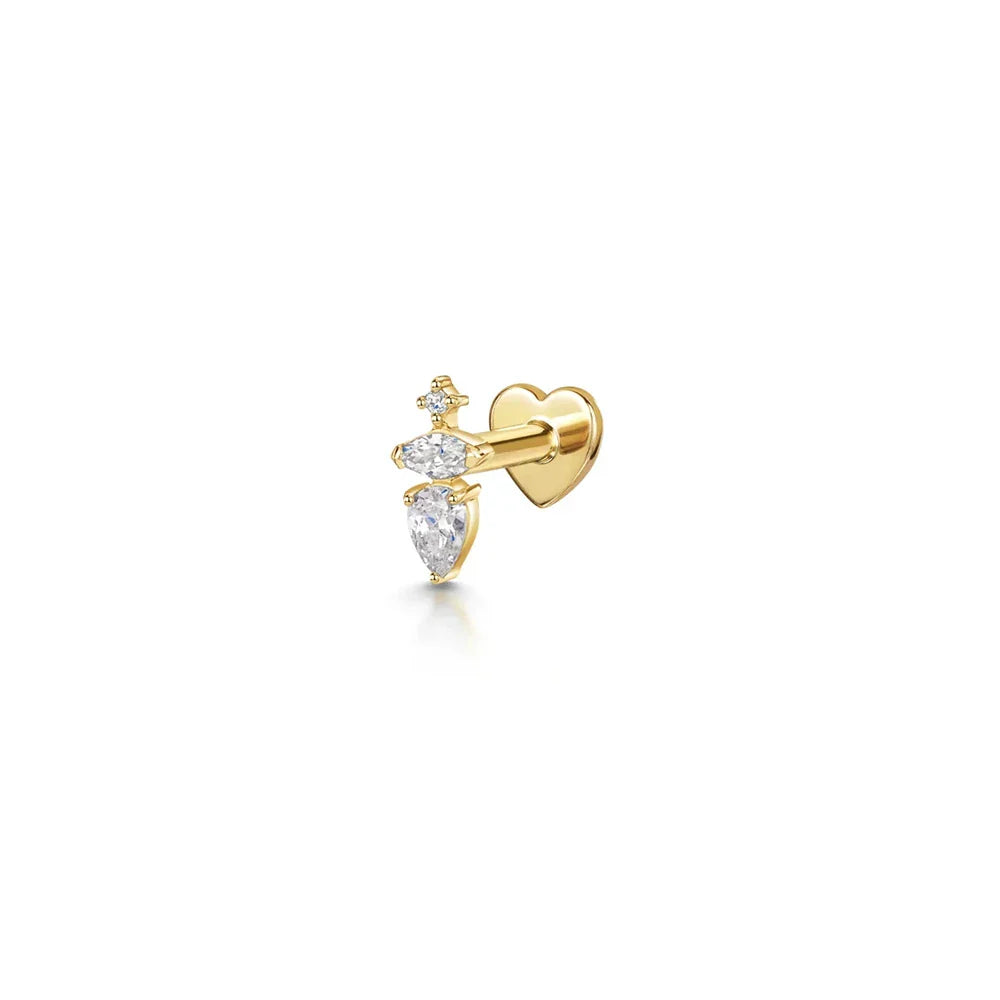 1PC 925 Sterling Silver Crown Horse Eye Zircon Heart Flat Head Cartilage Piercing Stud Earring For Women Claasic Earring