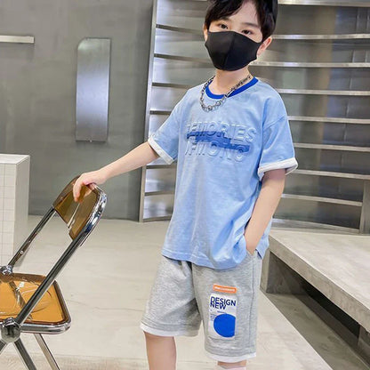 Teen Boys Tracksuit Clothes Sets 2026 Summer Children Gradient Letter Print Short Sleeve T-shirt+Shorts 2Pcs Kids Casual Outfits